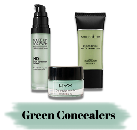Consider these:  NYX Concealer in a Jar in Green / Smashbox Photo Finish Color Correcting Primer / Make Up For Ever HD Primer