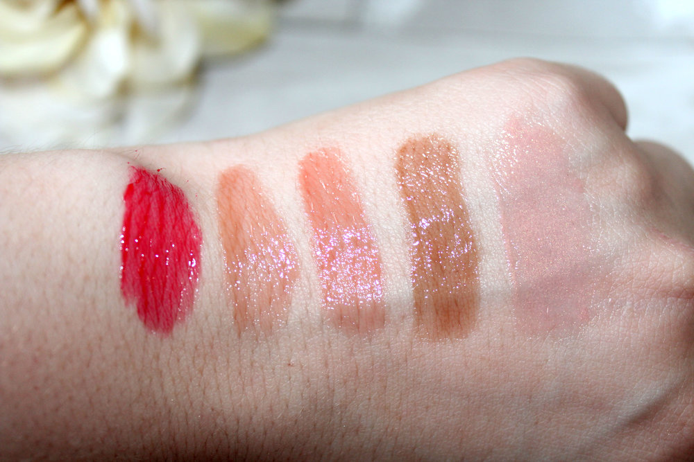 Swatches from Left to Right: Red Rose, Belle-ieve, Savoir Faire, Tres Chic, and True Beauty.